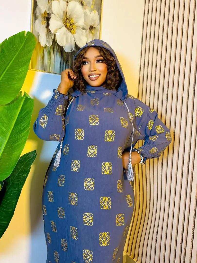 New Patterned Long Dress with Hood thumbnail 2