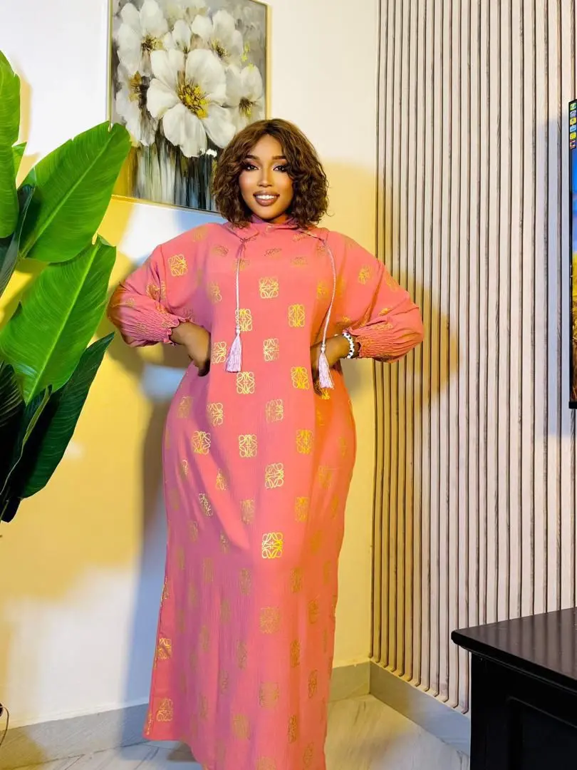 New Patterned Long Dress with Hood thumbnail 3