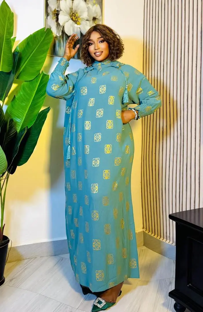 New Patterned Long Dress with Hood thumbnail 4