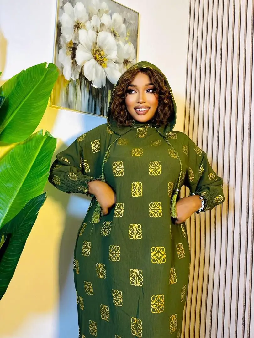 New Patterned Long Dress with Hood thumbnail 5