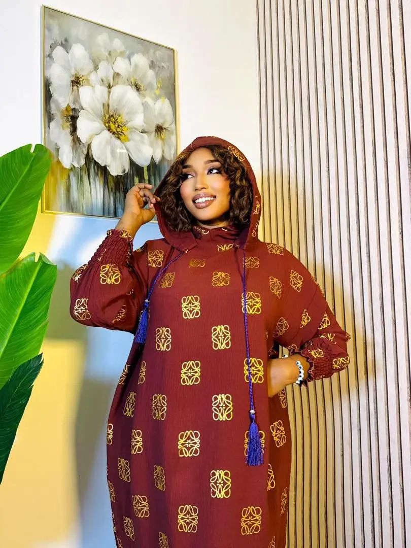 New Patterned Long Dress with Hood thumbnail 6