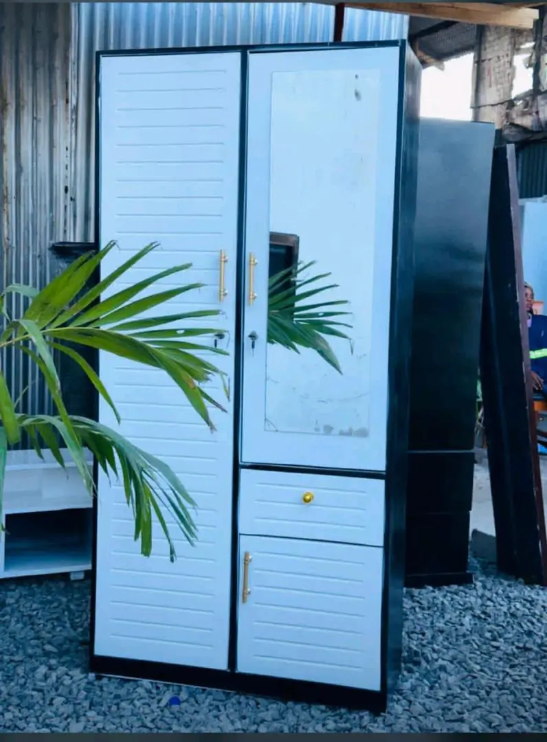 White and Black Plastic Wardrobe with Mirror
