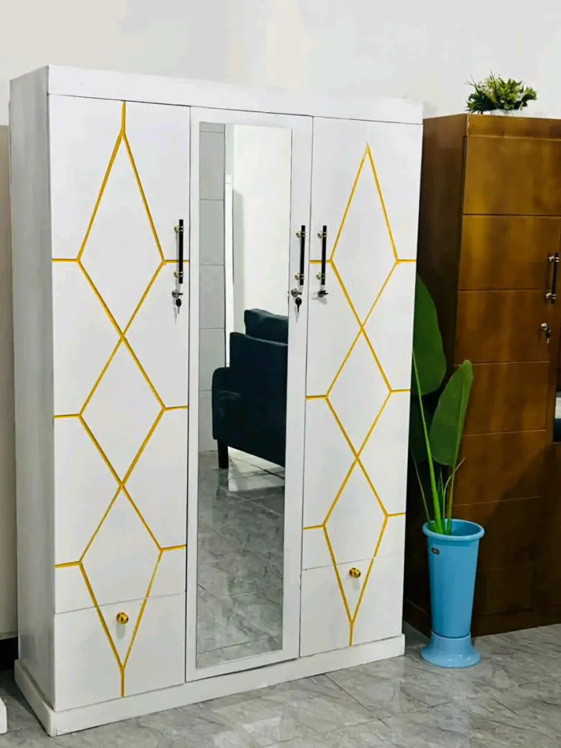 White and Black Plastic Wardrobe with Mirror thumbnail 2
