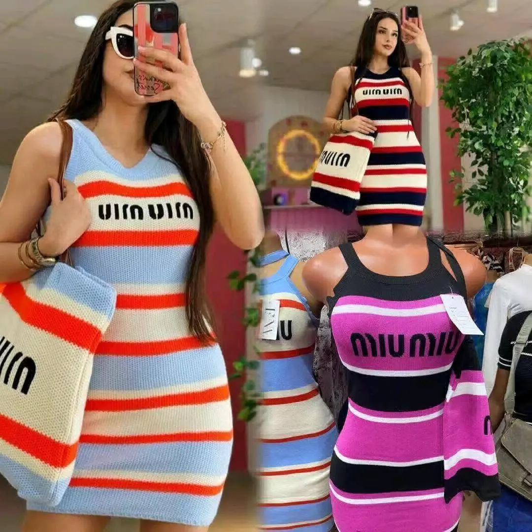 Knitted Striped Sleeveless Bodycon Dresses