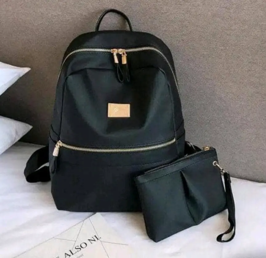 Black Nylon Backpack and Pouch Set