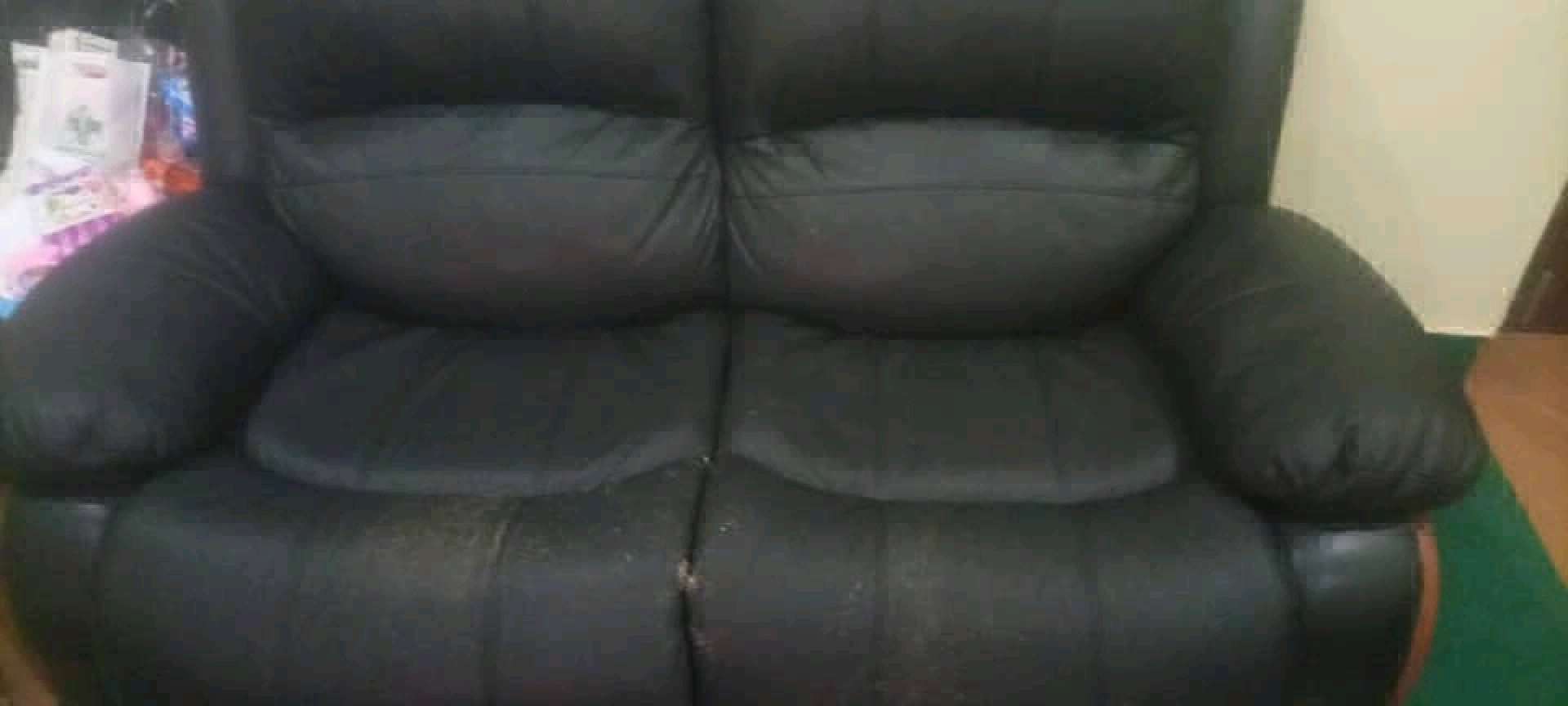 Used Black Leather Two-Seater Sofa Set