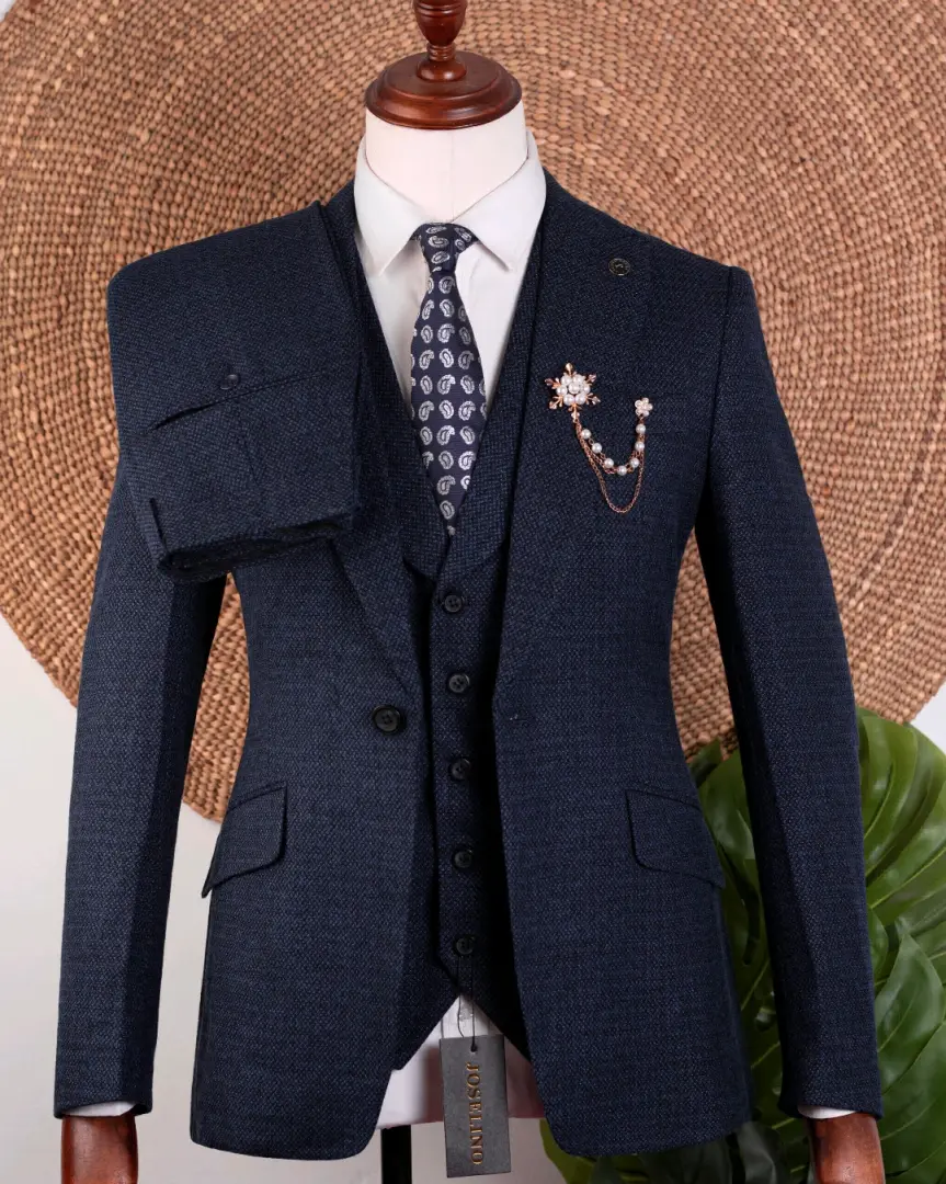 Three-Piece Men's Suit (Light Grey Plaid) thumbnail 2