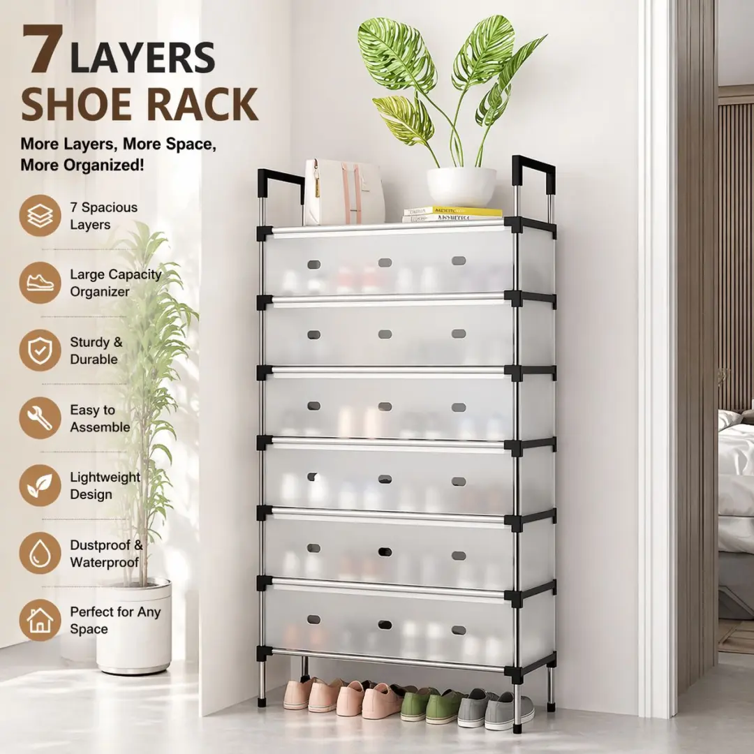7 Layers Shoe Rack with Dust-proof Cover
