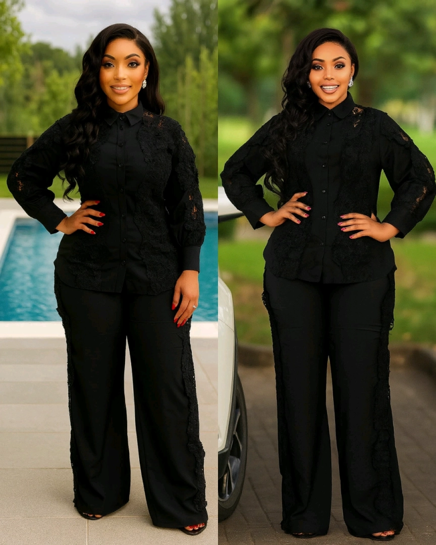 White Two-Piece Women's Outfit with Lace Details thumbnail 3