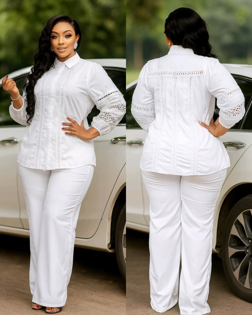 White Two-Piece Women's Outfit with Lace Details thumbnail 5