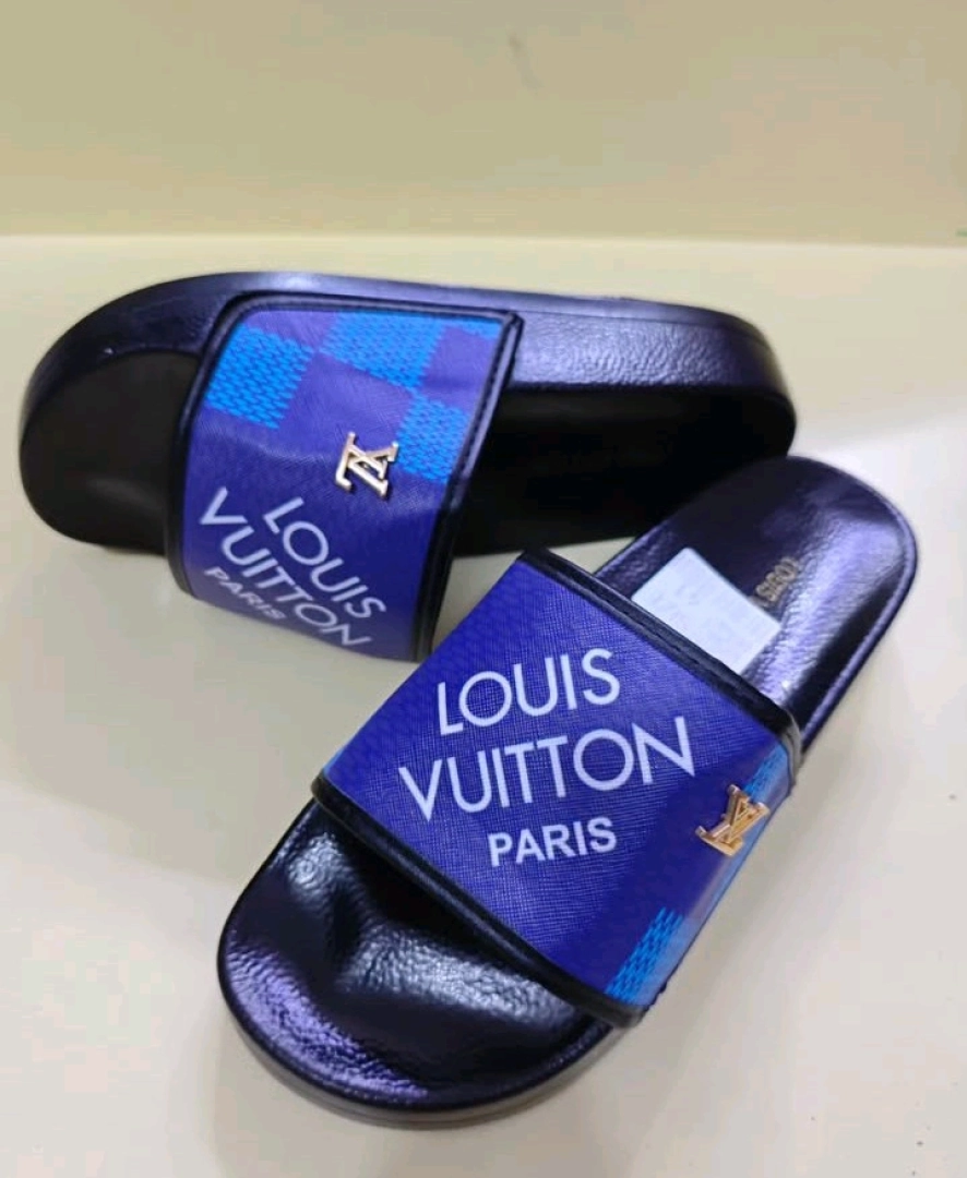 Louis Vuitton Slide Sandals Black/Blue Checkered