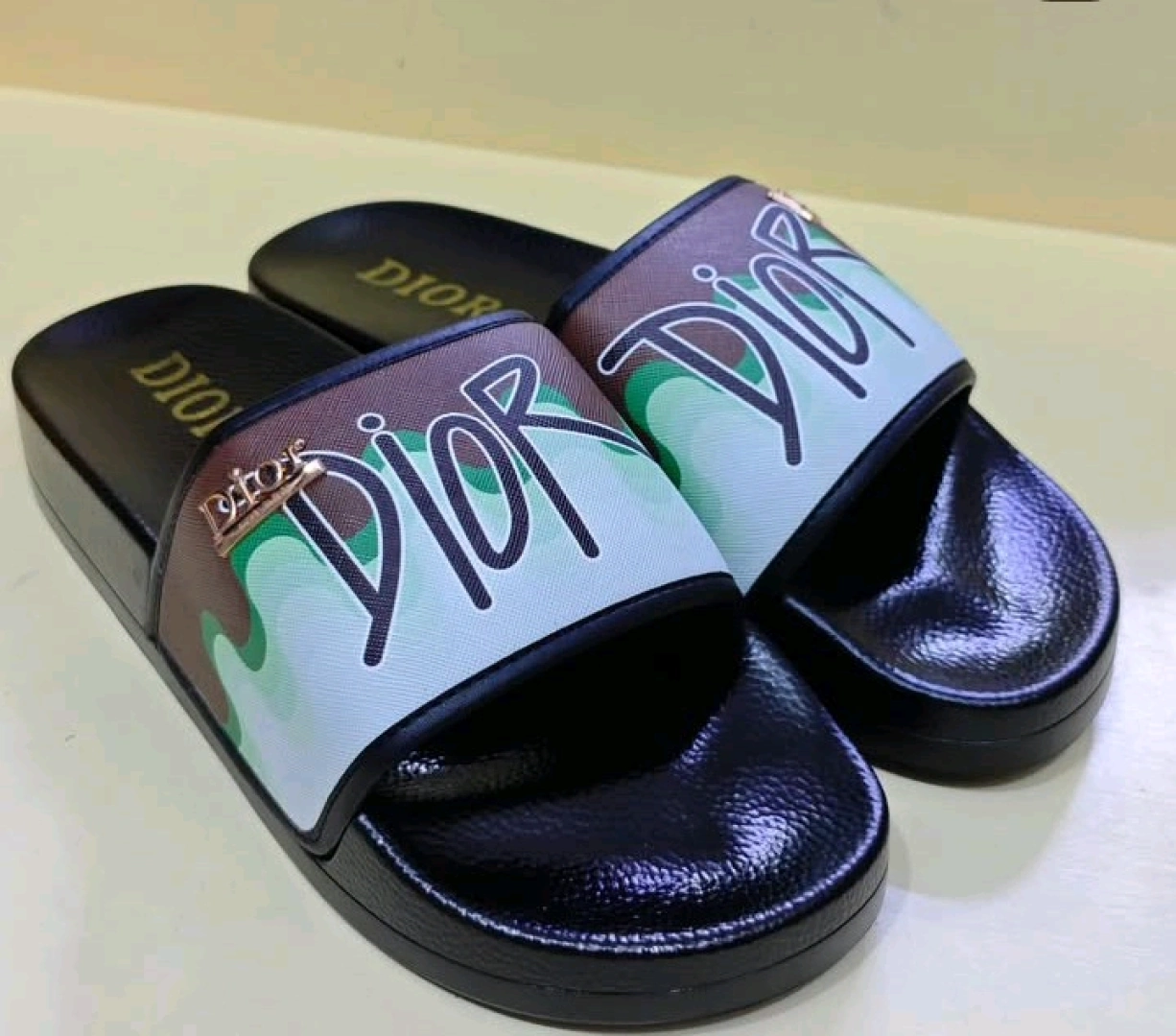 Louis Vuitton Slide Sandals Black/Blue Checkered thumbnail 3