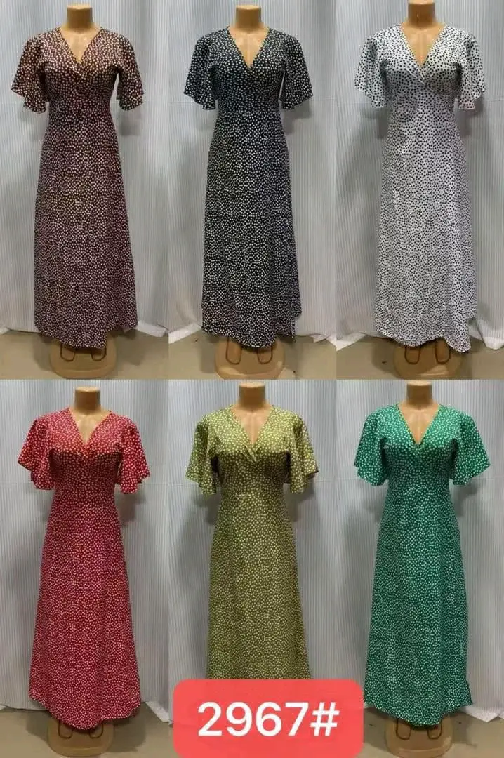 Polka-dot V-neck Long Dress