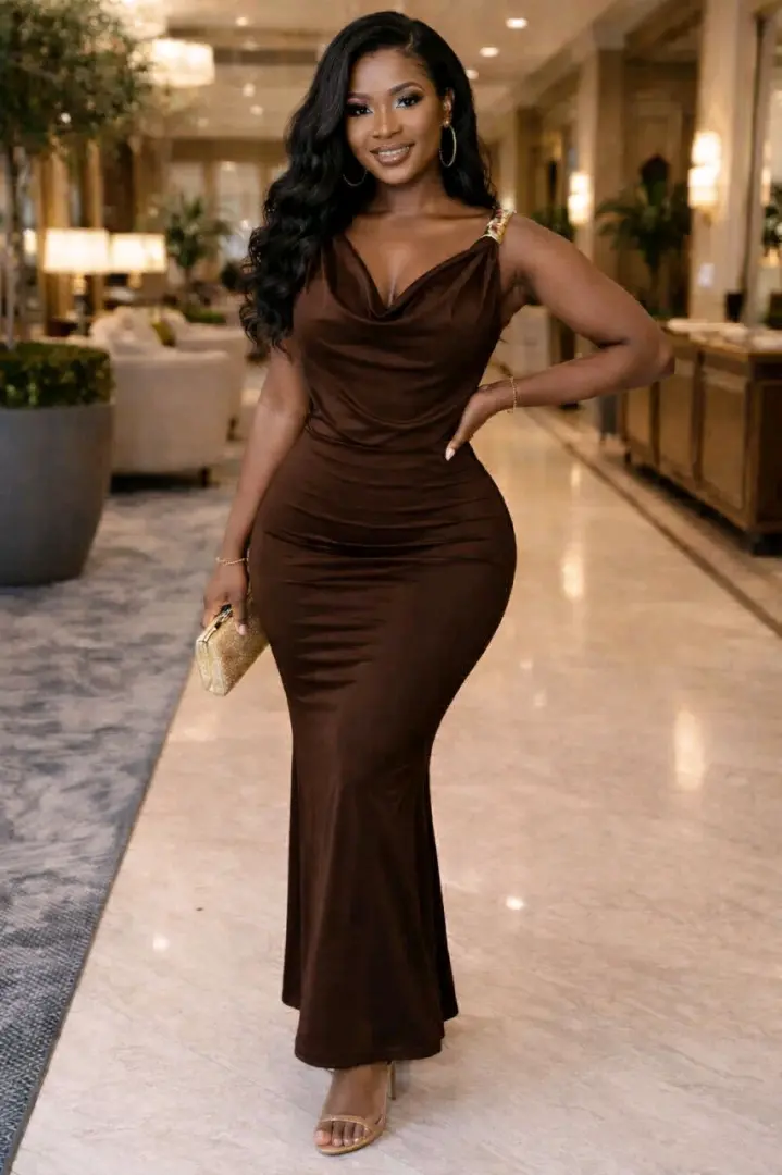 Red Satin Evening Gown thumbnail 2