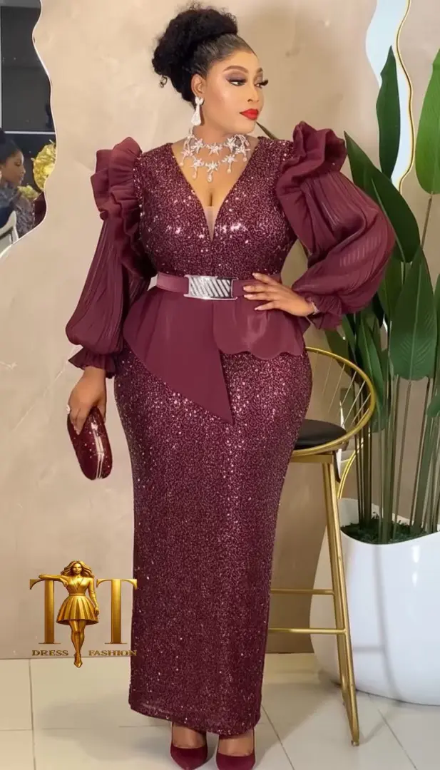 Sequined Peplum Evening Gown