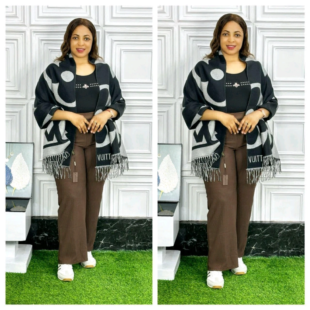 Women's Beige and Brown Patterned Shawl Poncho Set thumbnail 3