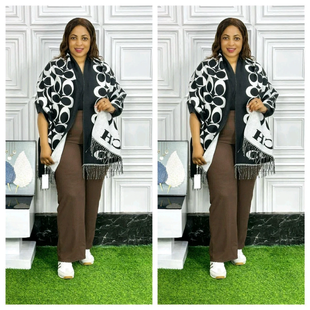 Women's Beige and Brown Patterned Shawl Poncho Set thumbnail 4