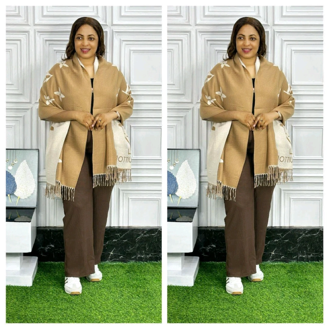 Women's Beige and Brown Patterned Shawl Poncho Set thumbnail 7