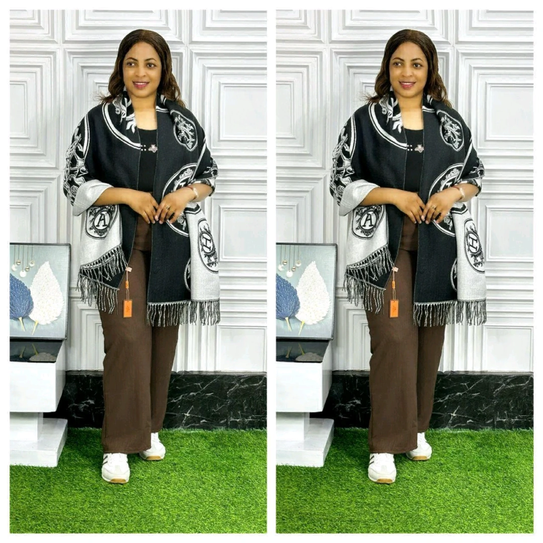 Women's Beige and Brown Patterned Shawl Poncho Set thumbnail 9