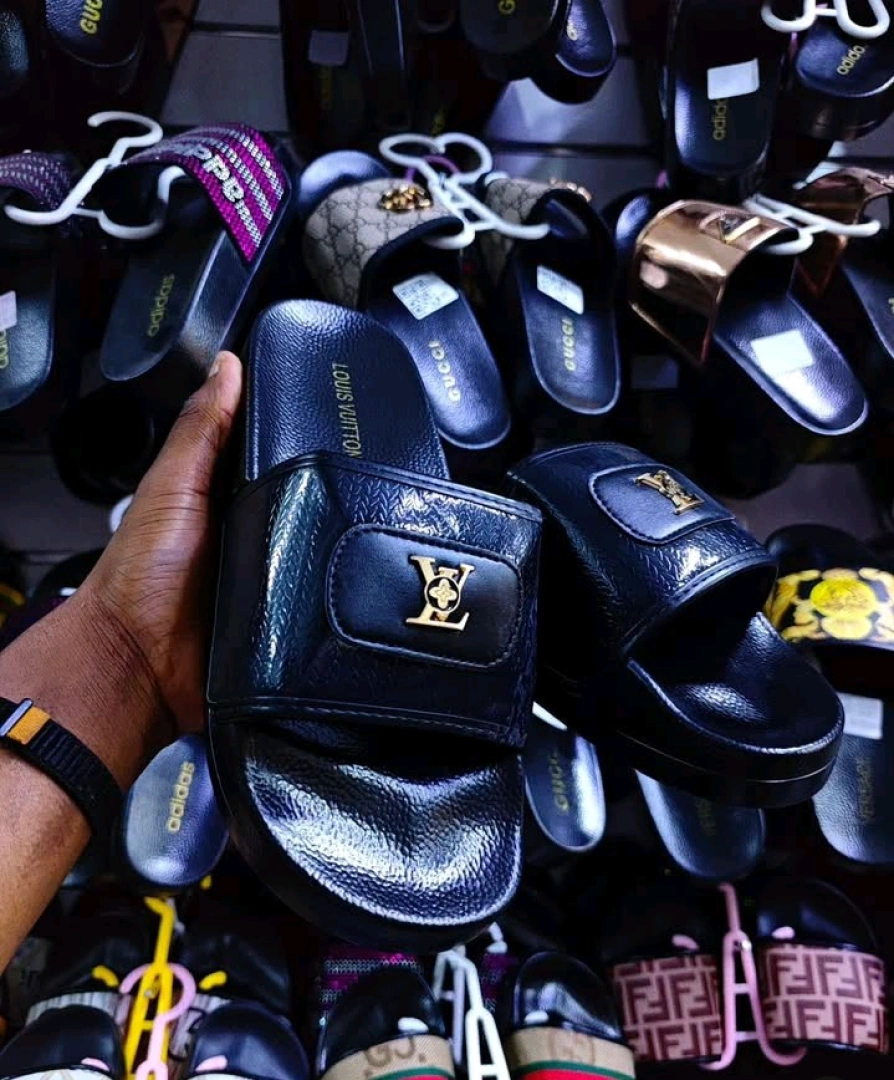 Black Louis Vuitton Style Slide Sandals