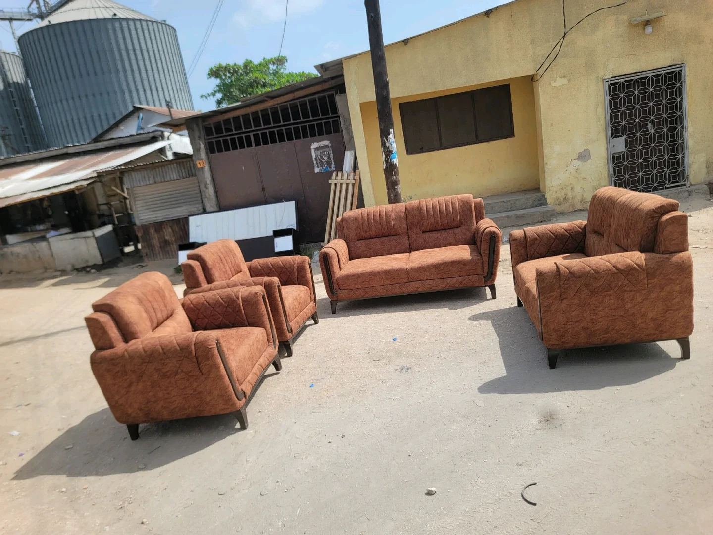 New Brown Sofa Set with Wood Frame