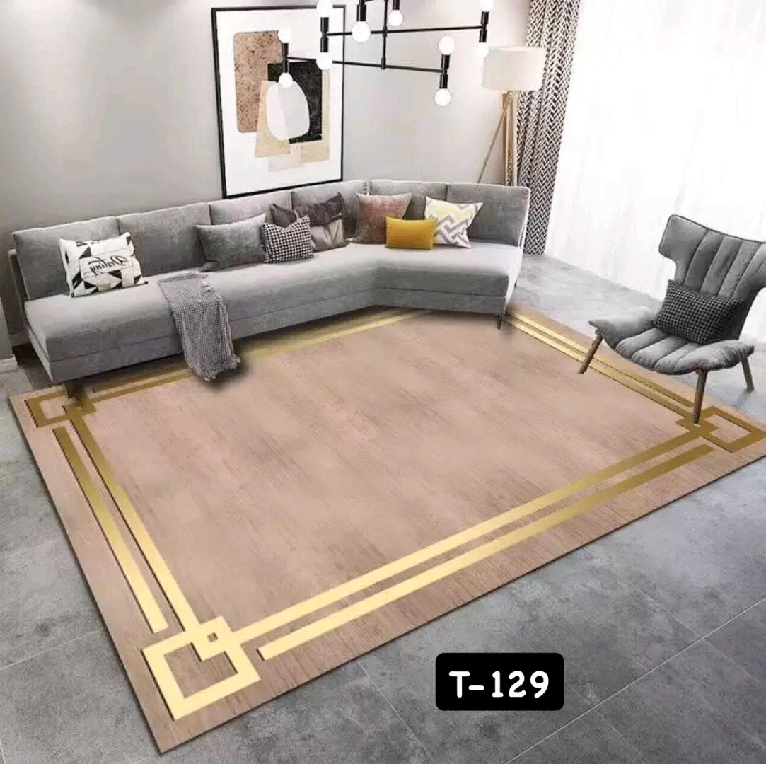 3D Velvet Carpet Grey and Yellow Geometric Pattern thumbnail 2