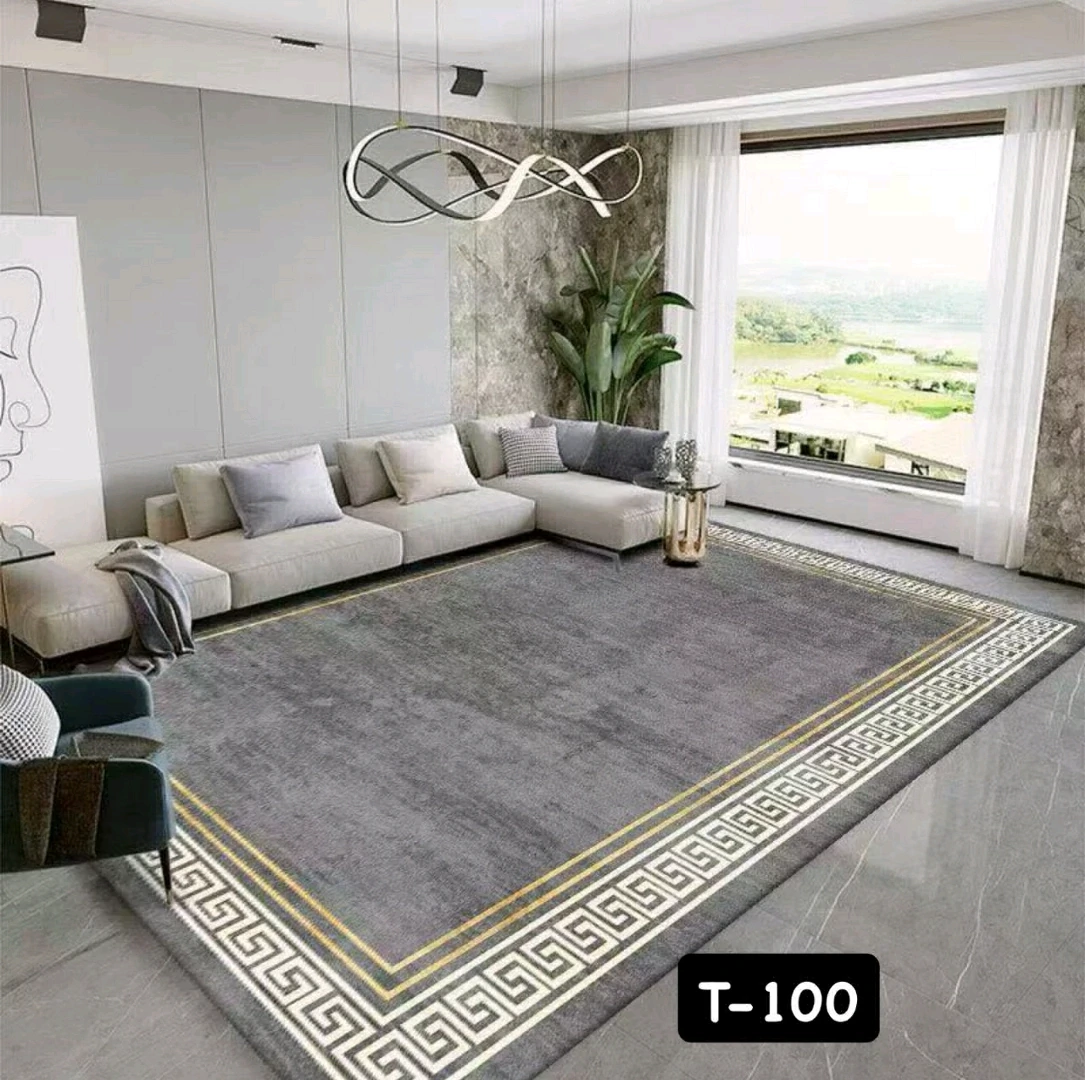 3D Velvet Carpet Grey and Yellow Geometric Pattern thumbnail 6