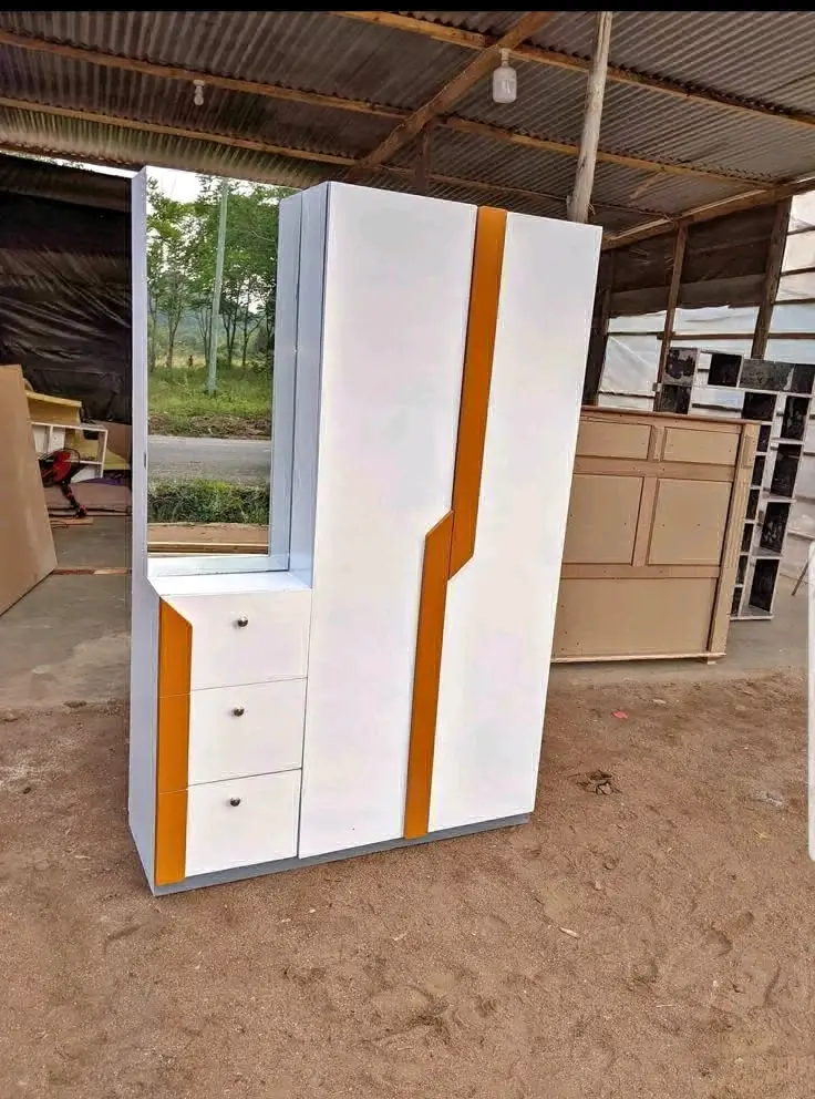 Modern White Wardrobe with Dressing Mirror and Drawers