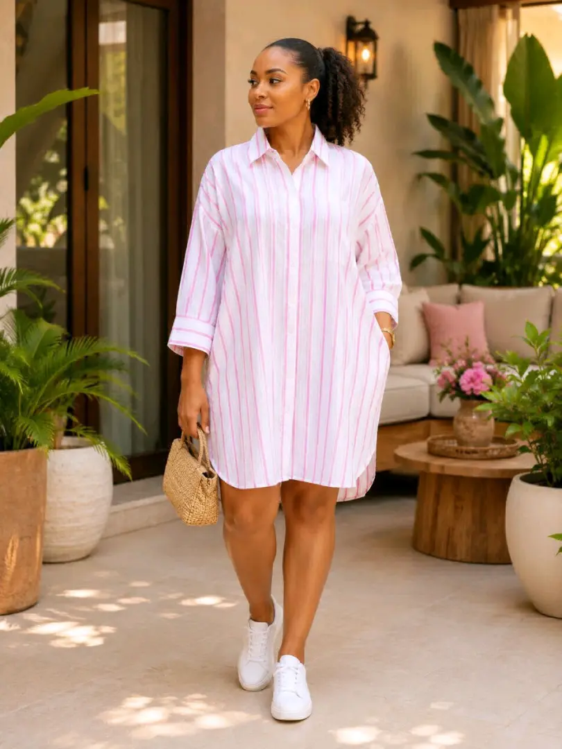 Magauni Mazuri ya Kike (Striped Shirt Dress)