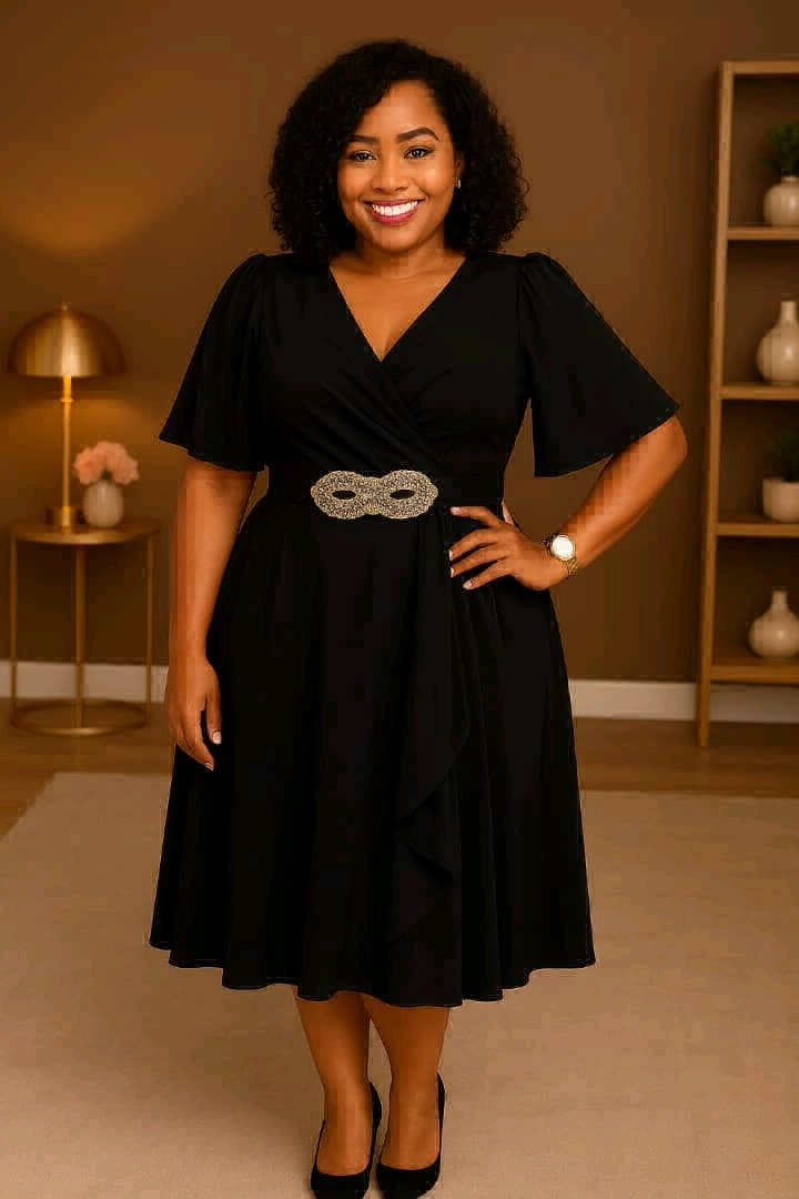 Women's Peach V-Neck Wrap Dress thumbnail 4