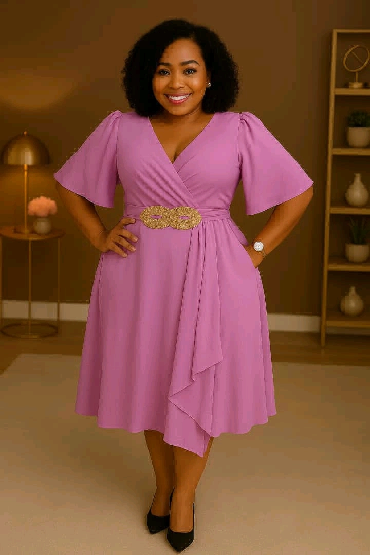 Women's Peach V-Neck Wrap Dress thumbnail 5