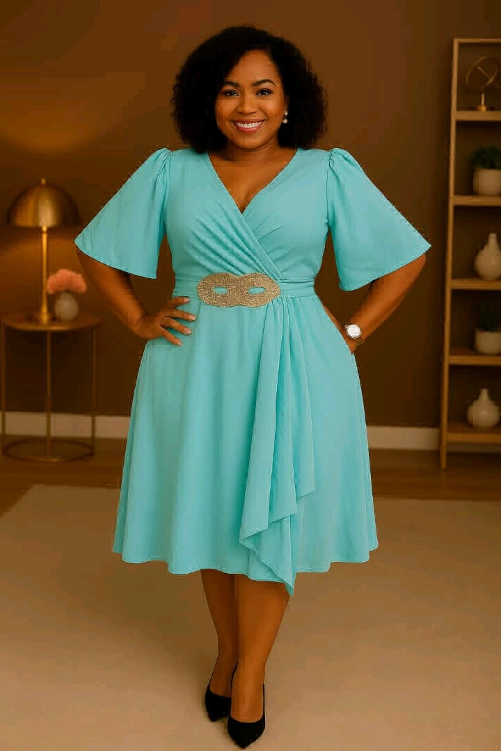 Women's Peach V-Neck Wrap Dress thumbnail 6