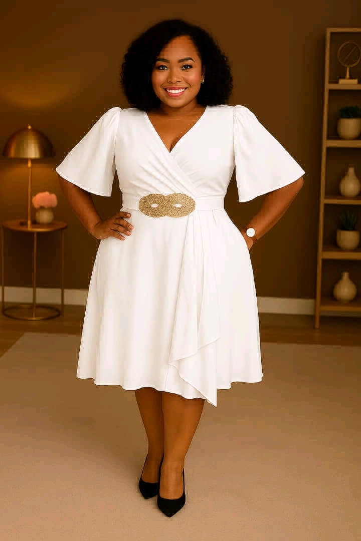 Women's Peach V-Neck Wrap Dress thumbnail 7