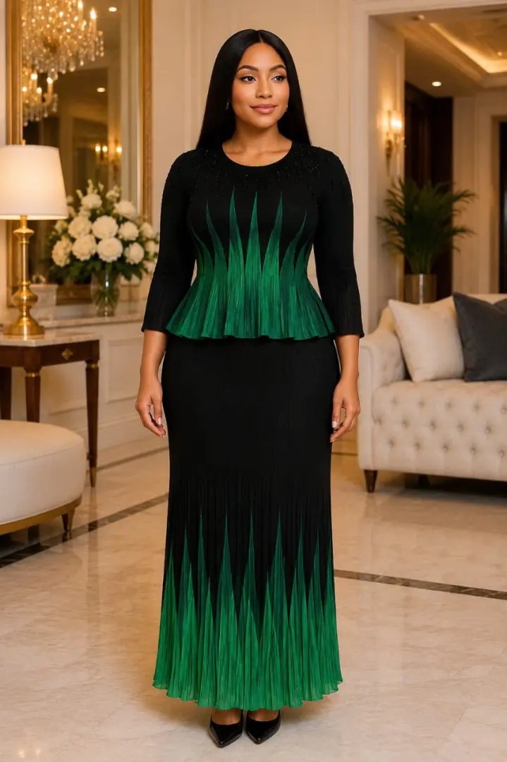 Long Pleated Two-Piece Cotton Dress thumbnail 2