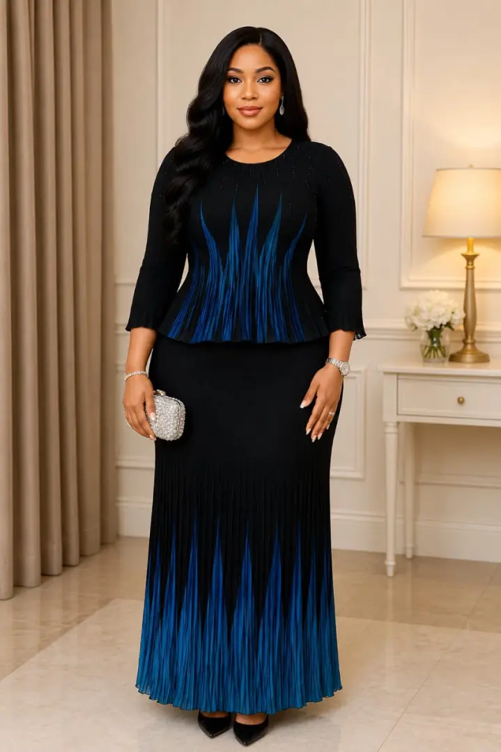 Long Pleated Two-Piece Cotton Dress thumbnail 3