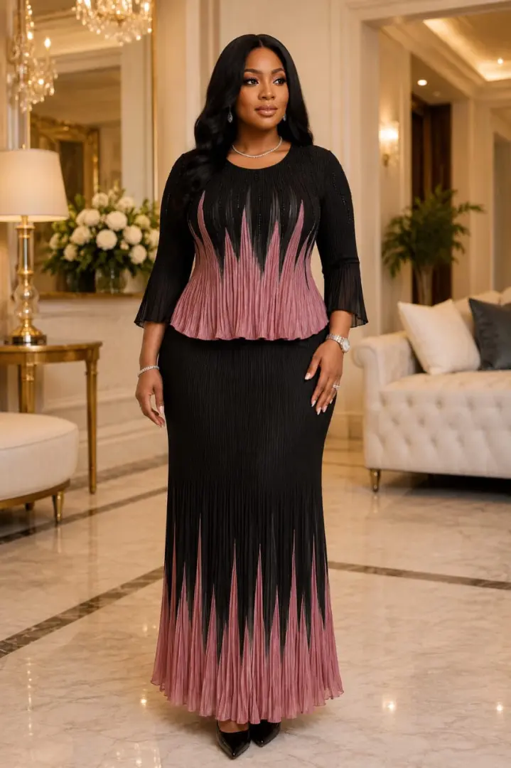 Long Pleated Two-Piece Cotton Dress thumbnail 4