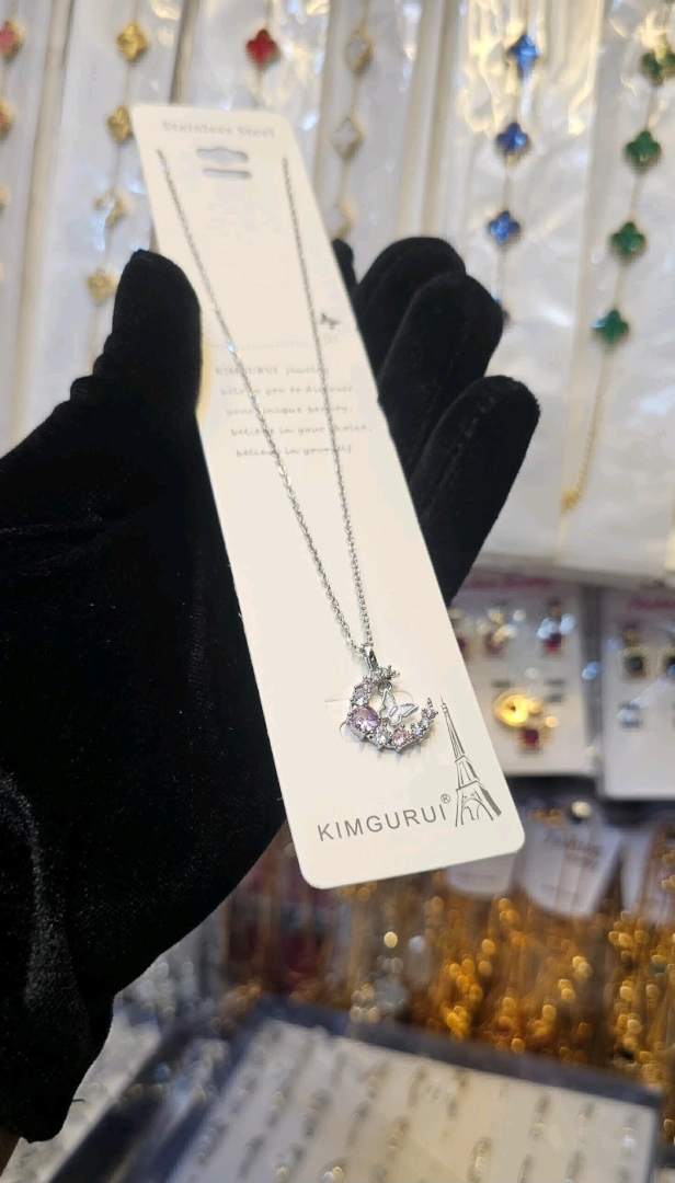 Silver Crescent Moon & Star Necklace