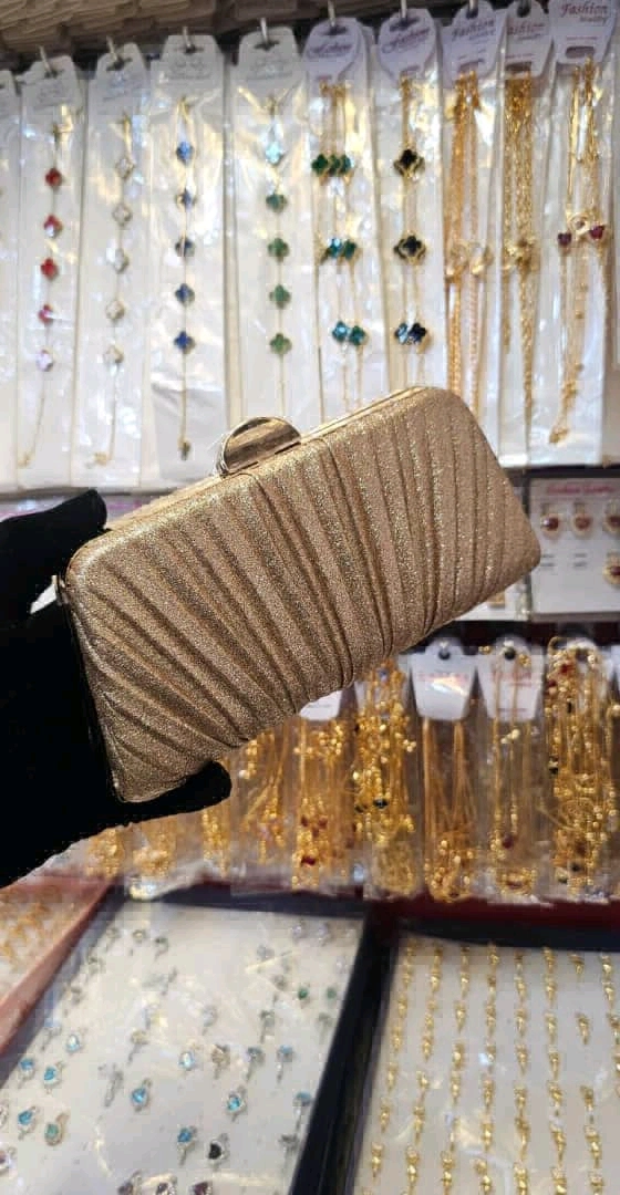 Gold Pleated Clutch Handbag for Events
