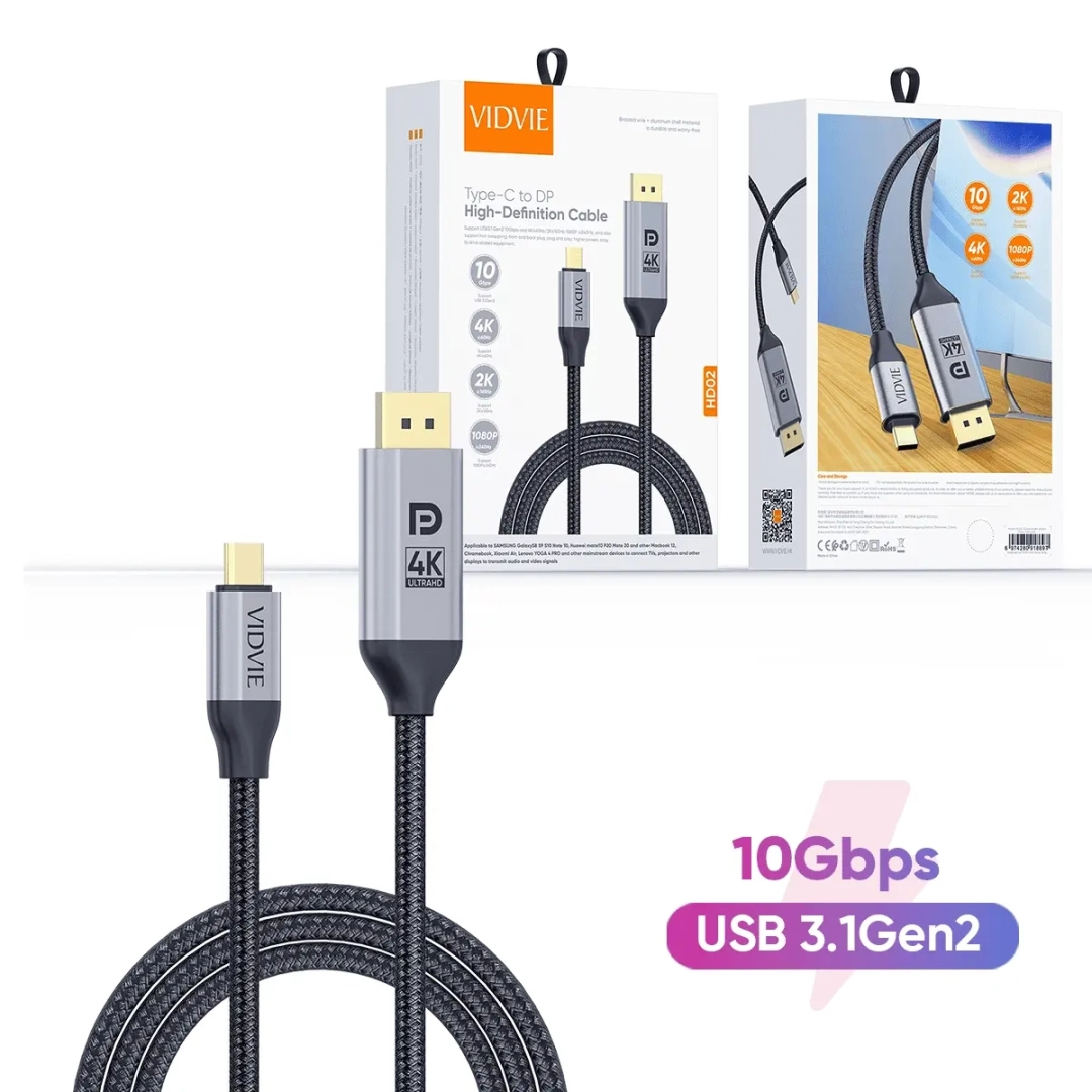 VIDVIE HD02 USB Type-C to DisplayPort Cable 4K 10Gbps