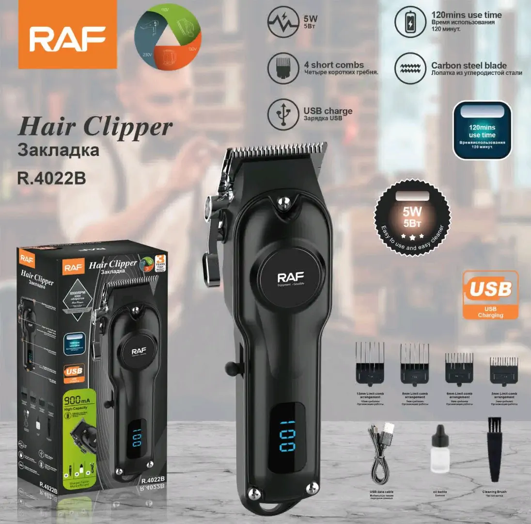 RAF R.4022B Rechargeable Hair Clipper LED Display