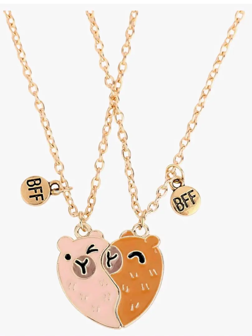 Set of 2 BFF Heart Bear Pendant Necklaces