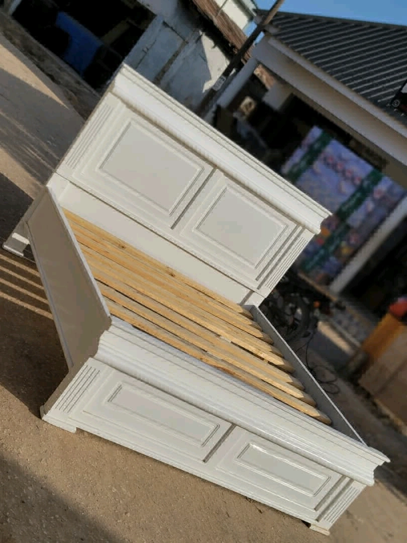 6x6 White Wooden Bed Frame with 8 Inch Mattress thumbnail 2