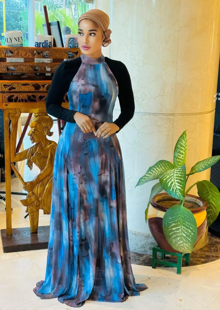 New Long Patterned Dress with Black Sleeves