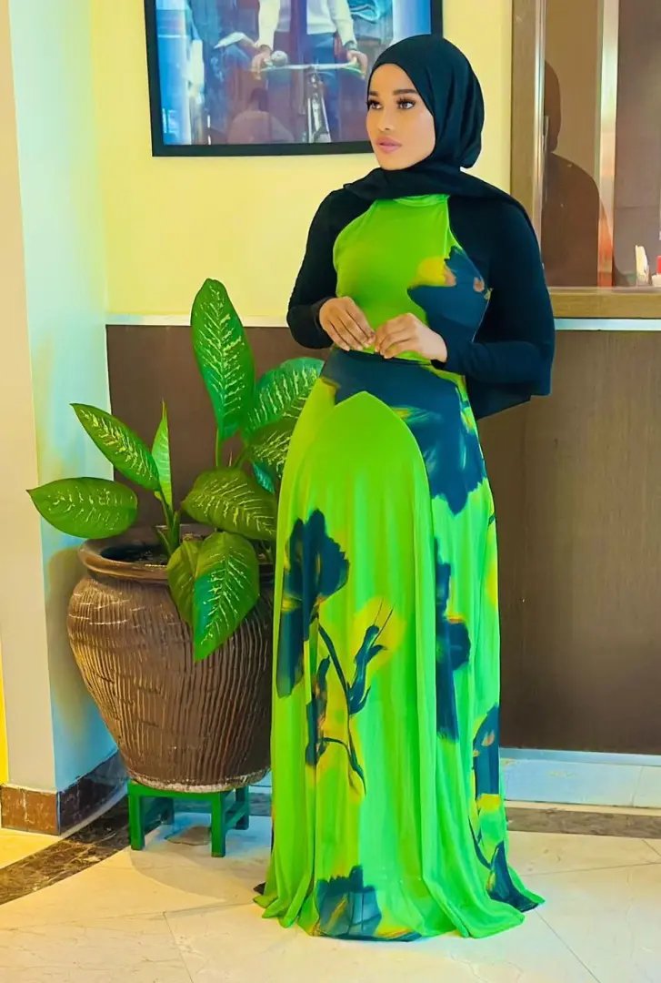 New Long Patterned Dress with Black Sleeves thumbnail 5