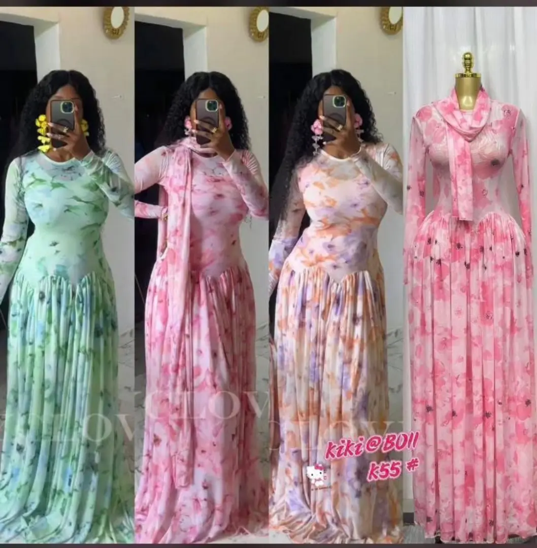 New Long Patterned Dress with Black Sleeves thumbnail 9