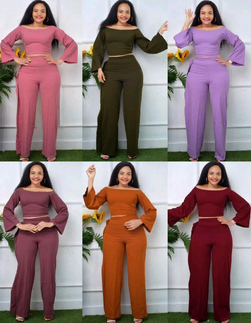 2PC Crop Top and Wide-Leg Trouser Sets