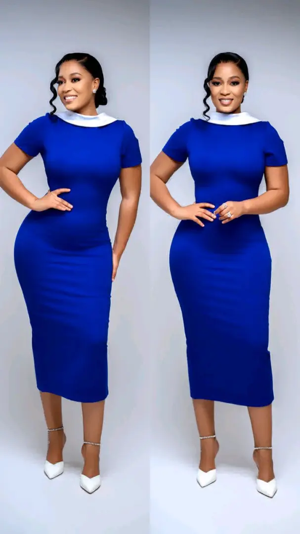 Royal Blue Fitted Dress with White Collar