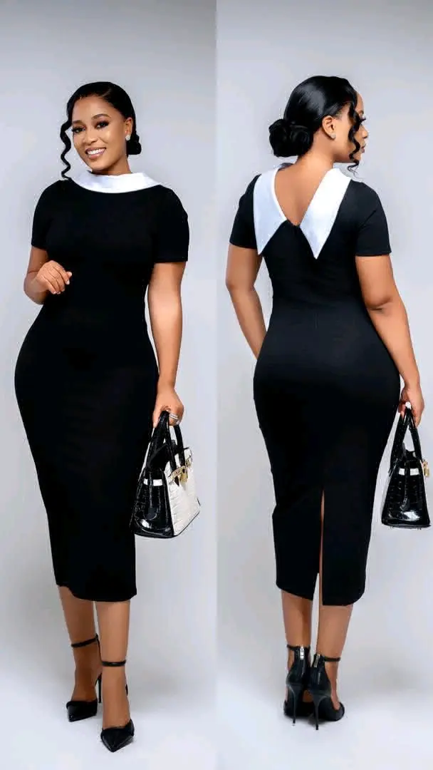 Royal Blue Fitted Dress with White Collar thumbnail 3