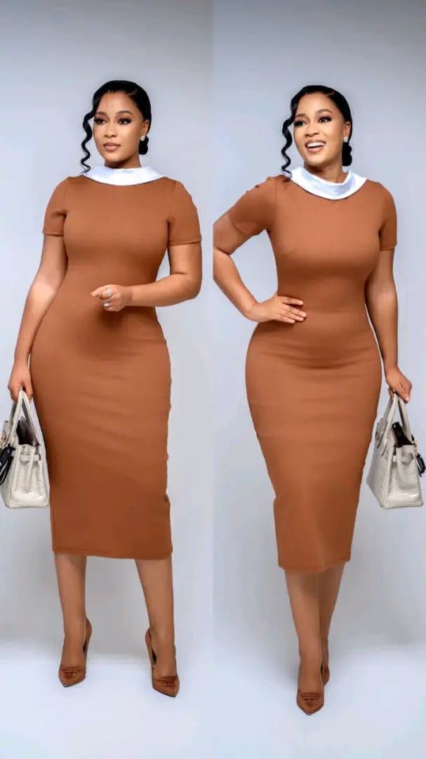 Royal Blue Fitted Dress with White Collar thumbnail 4