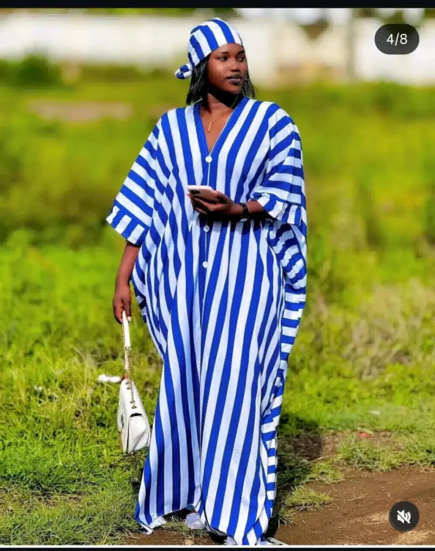 Kaftan Dress Blue/White Striped (Free Size)